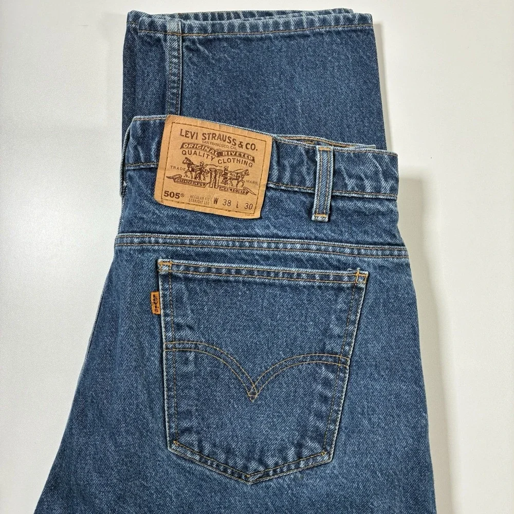 Vintage Levi's Orange Tab‎ 505 Jeans 36x30 Blue Distressed Denim 90s (Tag 38x30)